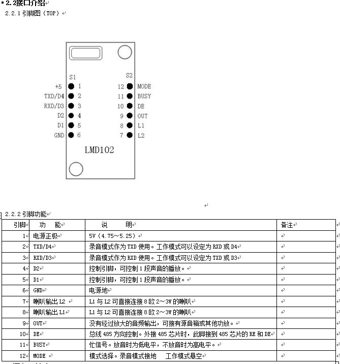 485語音模塊LMD102接口說明